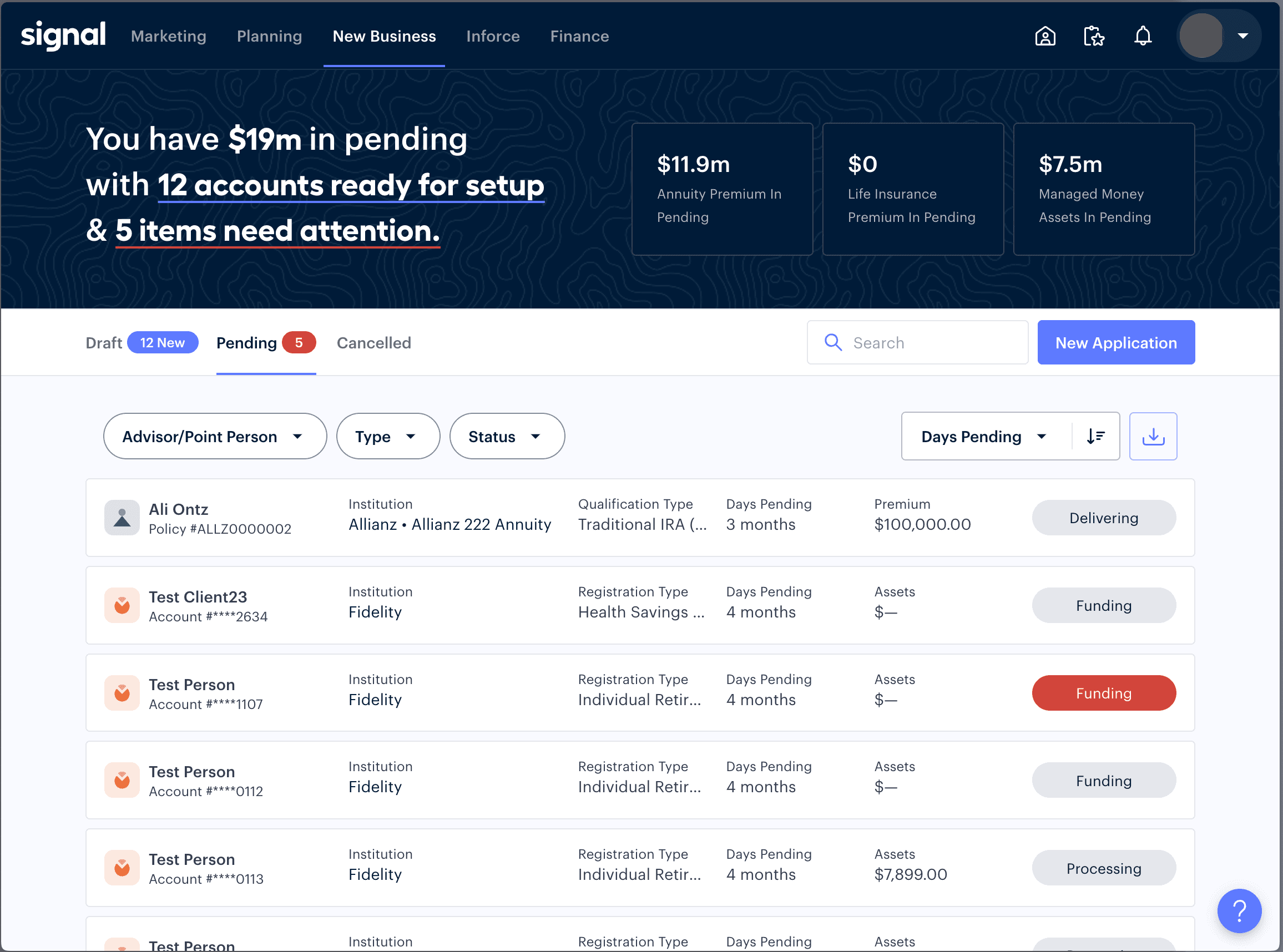 Screenshot of Signal Advisors